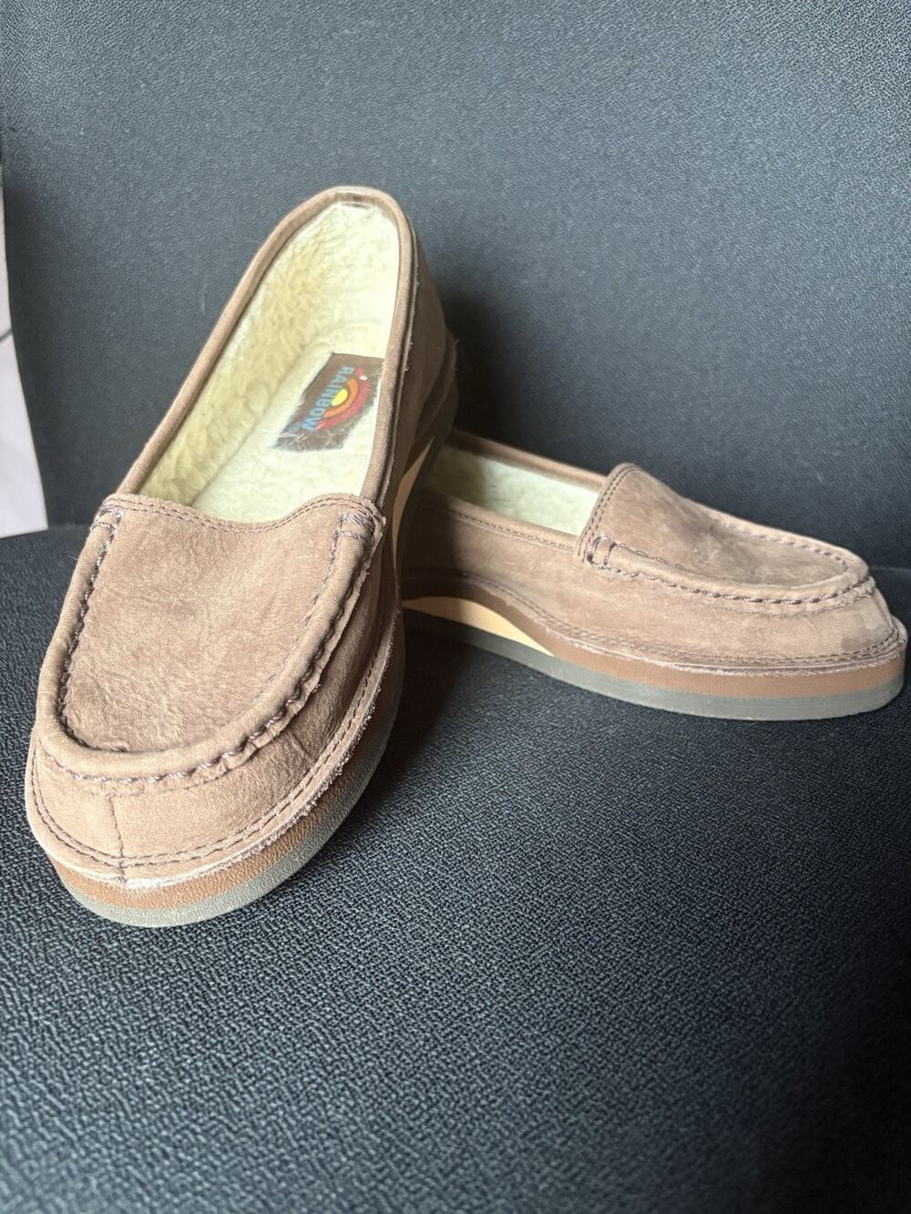 Rainbow Sandals Women’s Premier Leather Loafer with Fleece Lining Size 8 Brown
